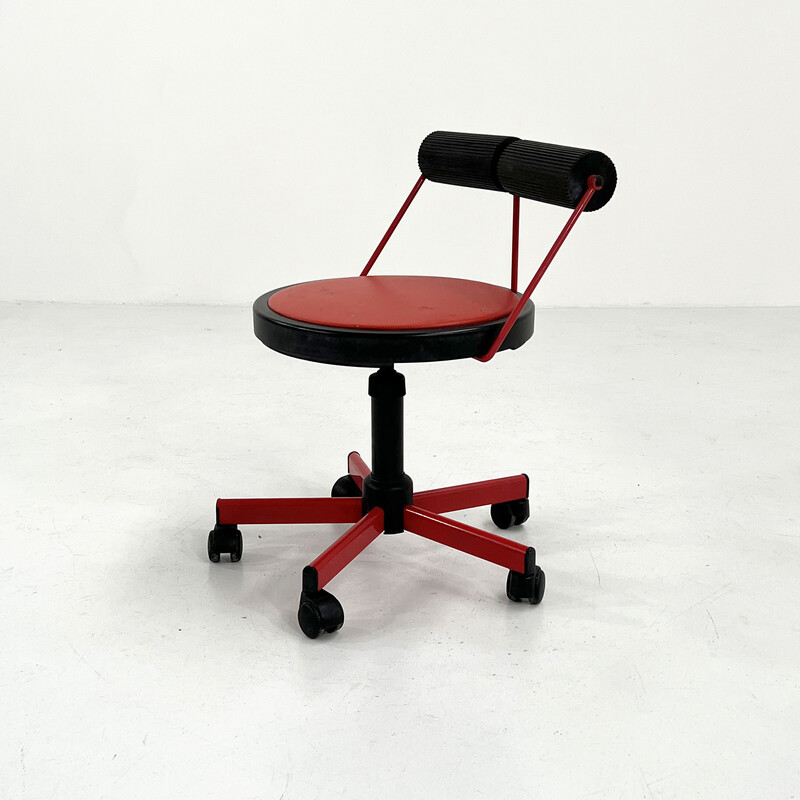 Vintage verstelbare rode bureaufauteuil van Bieffeplast, jaren 1980