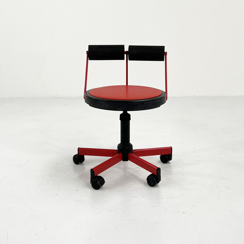 Vintage adjustable red desk armchair by Bieffeplast, 1980s