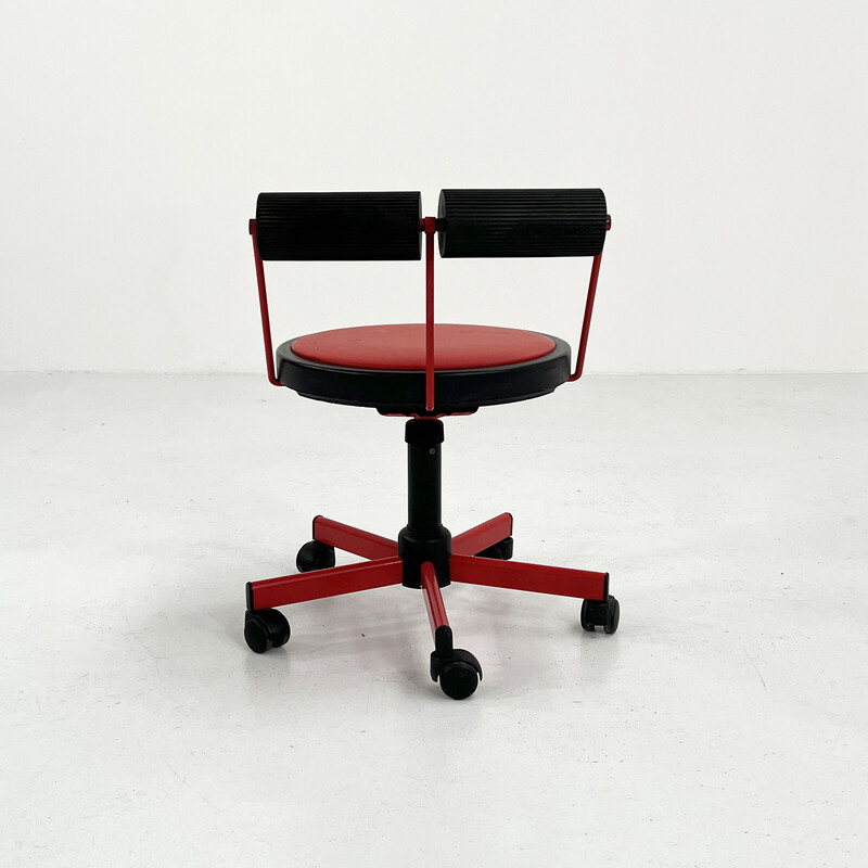 Vintage adjustable red desk armchair by Bieffeplast, 1980s