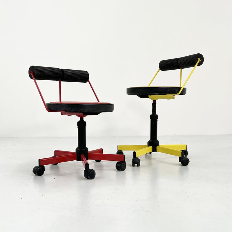 Vintage adjustable red desk armchair by Bieffeplast, 1980s