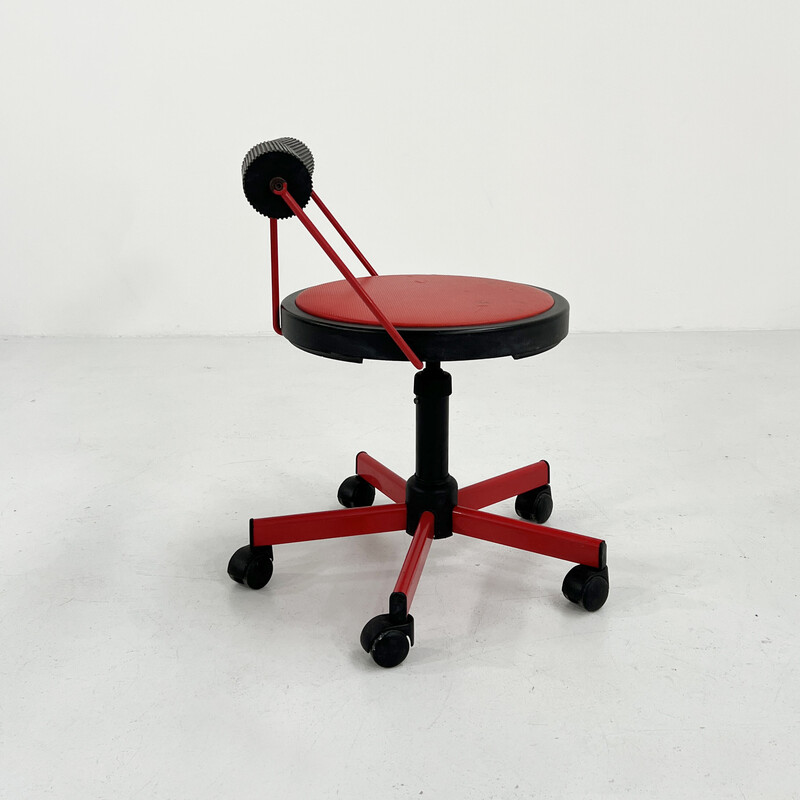 Sillón de escritorio rojo regulable vintage de Bieffeplast, años 80
