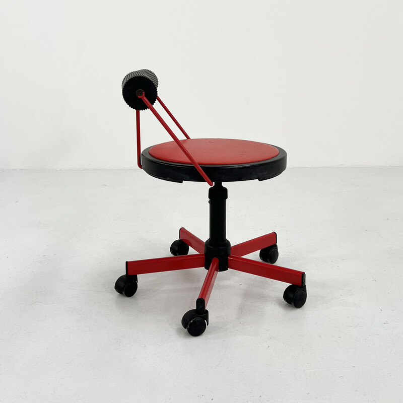 Vintage verstelbare rode bureaufauteuil van Bieffeplast, jaren 1980