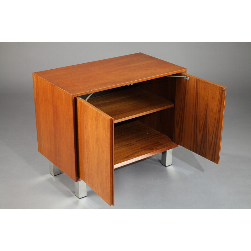 Danish low teak veneer cabinet with two doors - 1960s