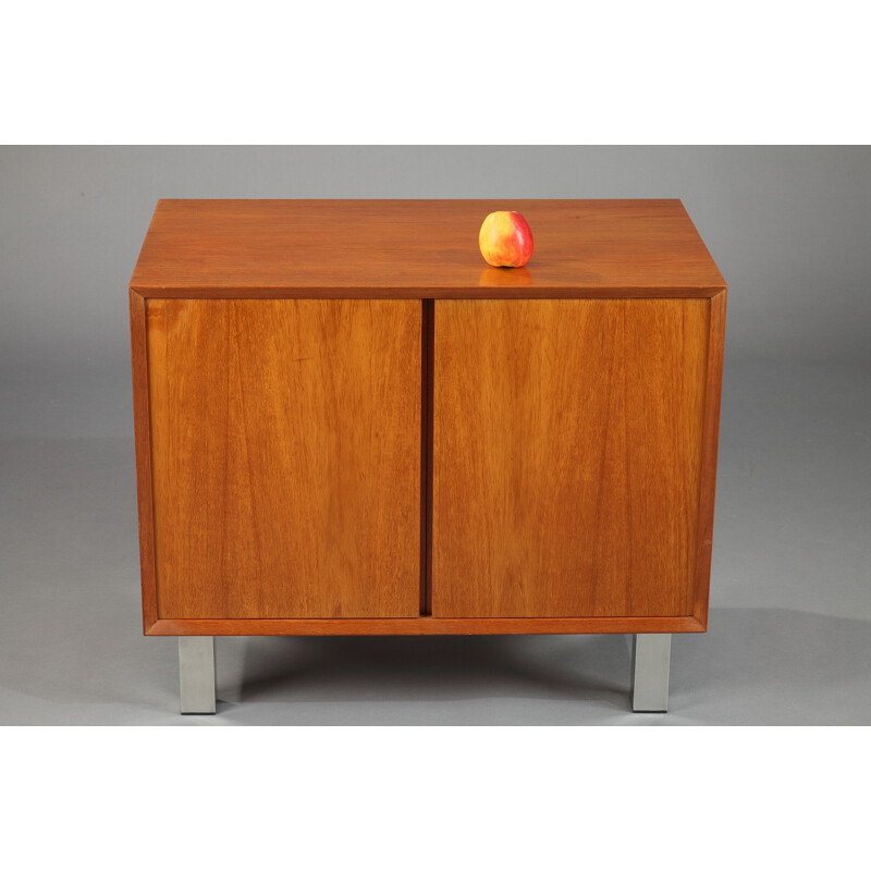 Danish low teak veneer cabinet with two doors - 1960s