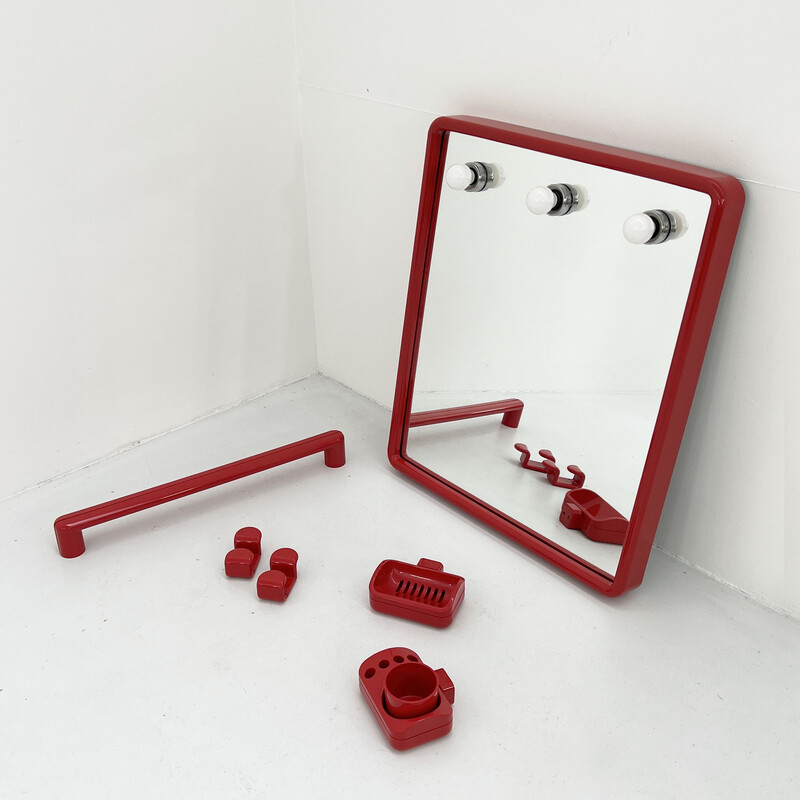 Vintage red bathroom set by Gedy, 1970s