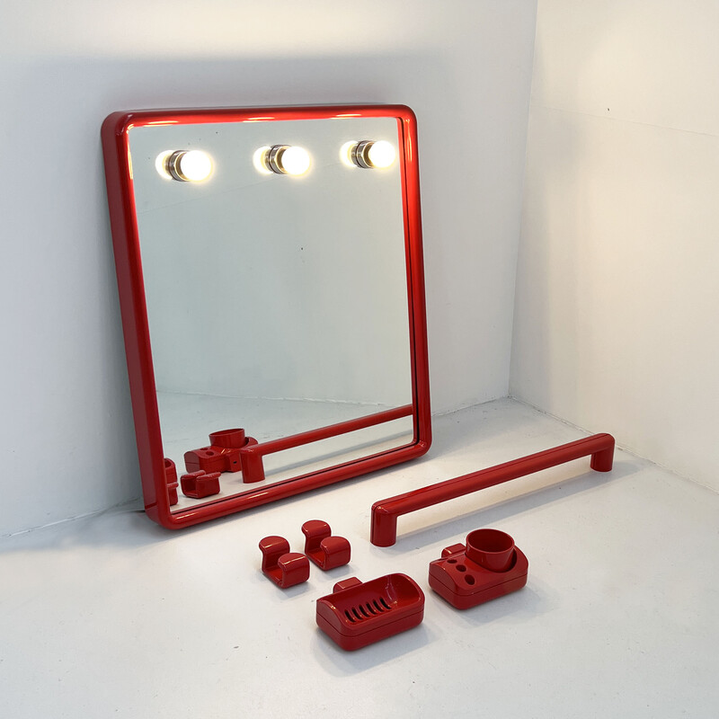 Vintage red bathroom set by Gedy, 1970s