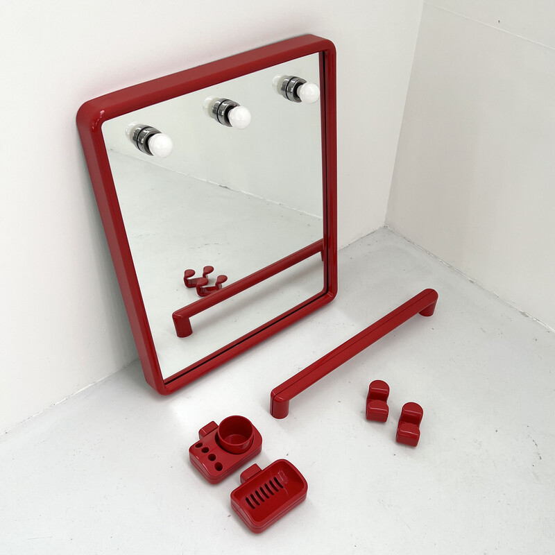 Vintage red bathroom set by Gedy, 1970s