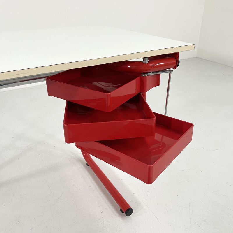 Vintage red drafting table by Joe Colombo for Bieffeplast, 1970s