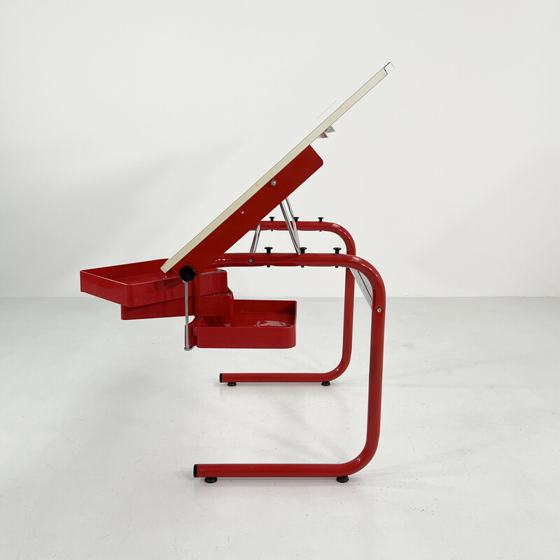 Vintage red drafting table by Joe Colombo for Bieffeplast, 1970s