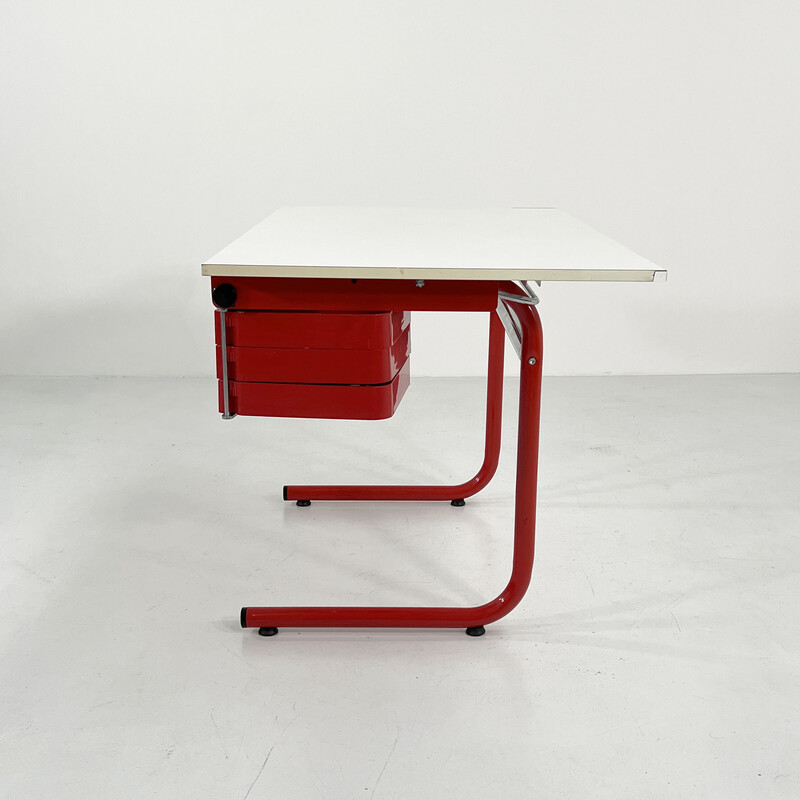 Vintage red drafting table by Joe Colombo for Bieffeplast, 1970s