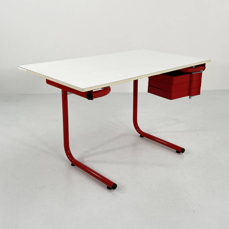 Vintage red drafting table by Joe Colombo for Bieffeplast, 1970s