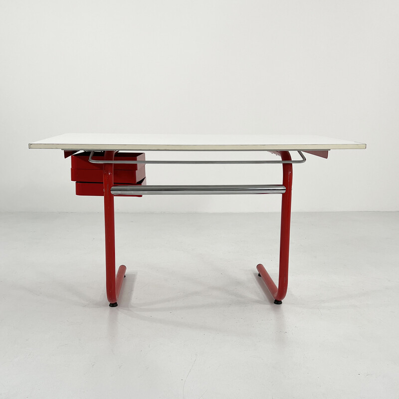 Vintage red drafting table by Joe Colombo for Bieffeplast, 1970s