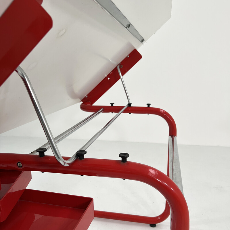 Vintage red drafting table by Joe Colombo for Bieffeplast, 1970s