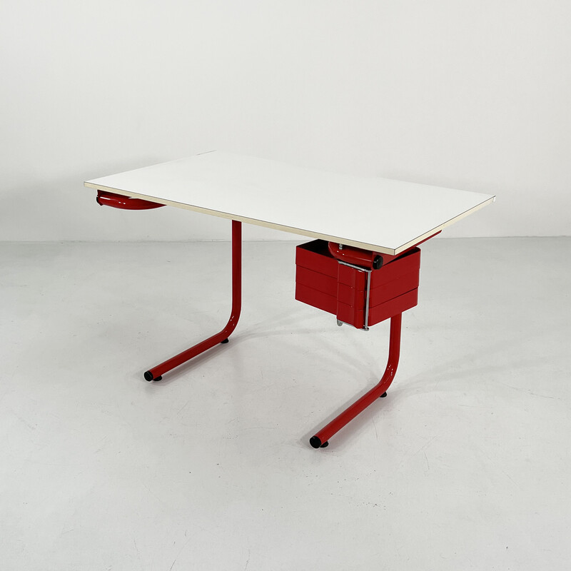 Mesa de desenho vermelha vintage de Joe Colombo para Bieffeplast, década de 1970