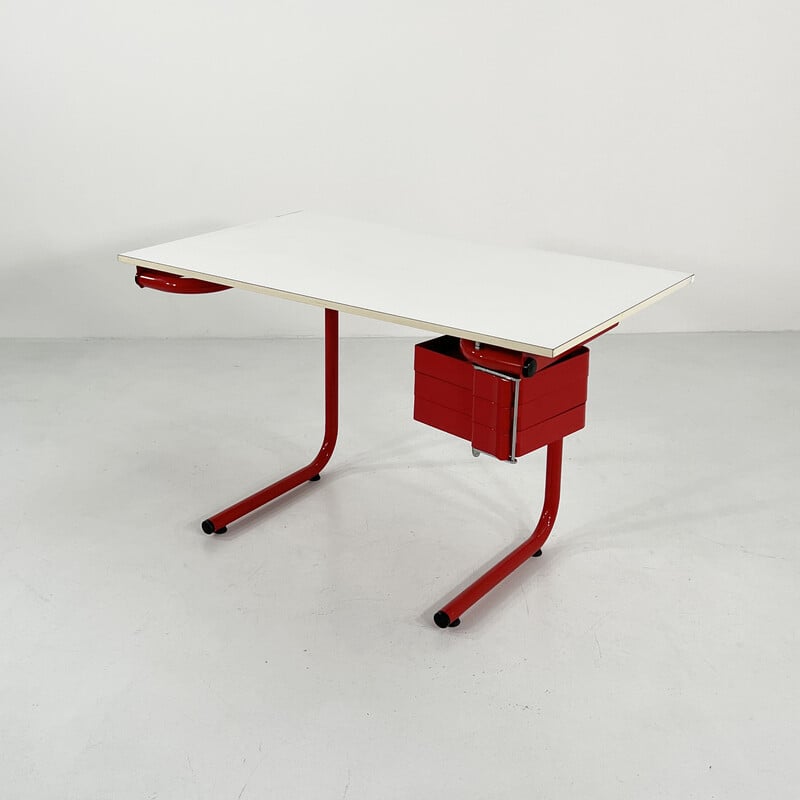 Table à dessin rouge vintage par Joe Colombo pour Bieffeplast, 1970