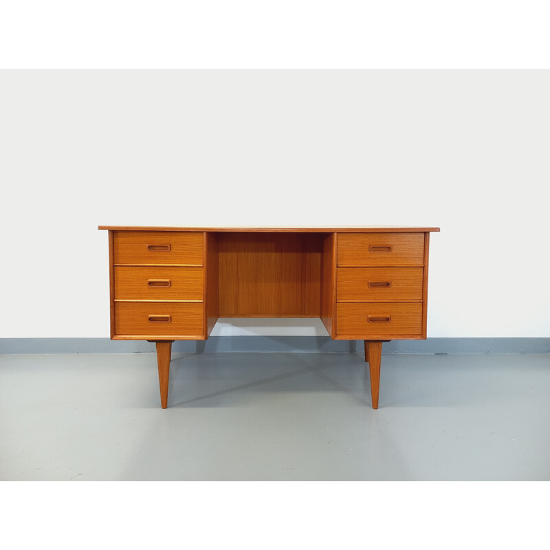 Vintage teak dubbelzijdig bureau, 1960