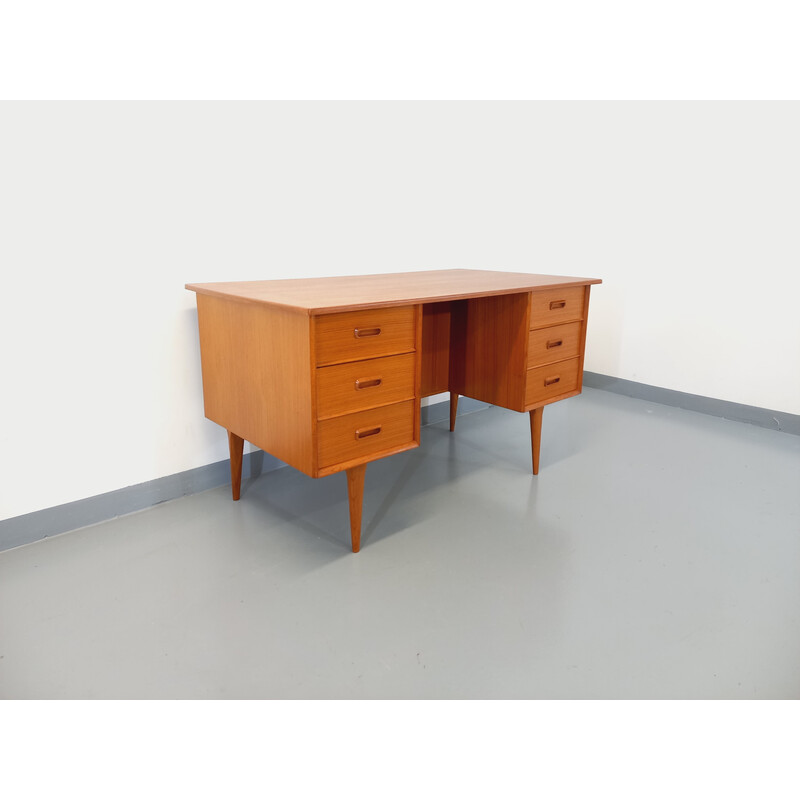 Vintage teak dubbelzijdig bureau, 1960