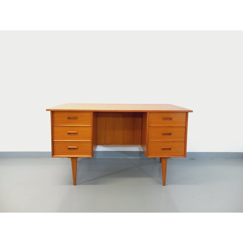 Bureau double-face vintage en teck, 1960