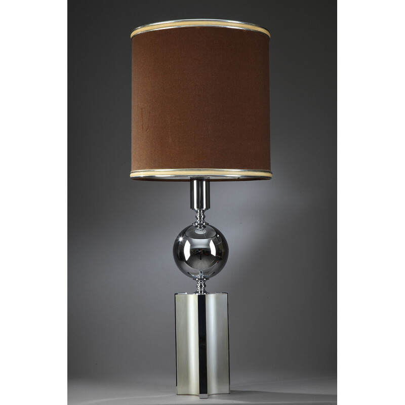 Silvered table lamp with a brown shade - 1970s  