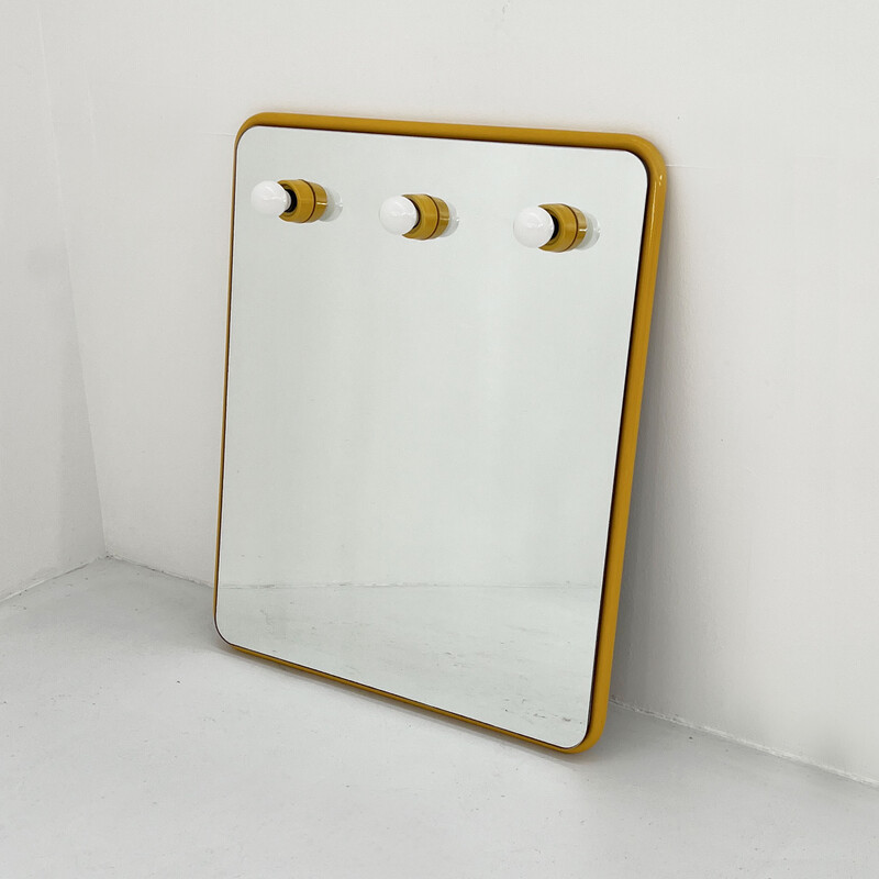 Specchio vintage con luci in metallo, 1970