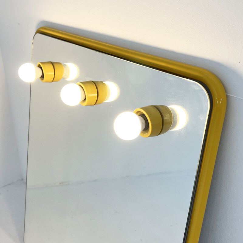 Vintage spiegel met metalen lampen, 1970