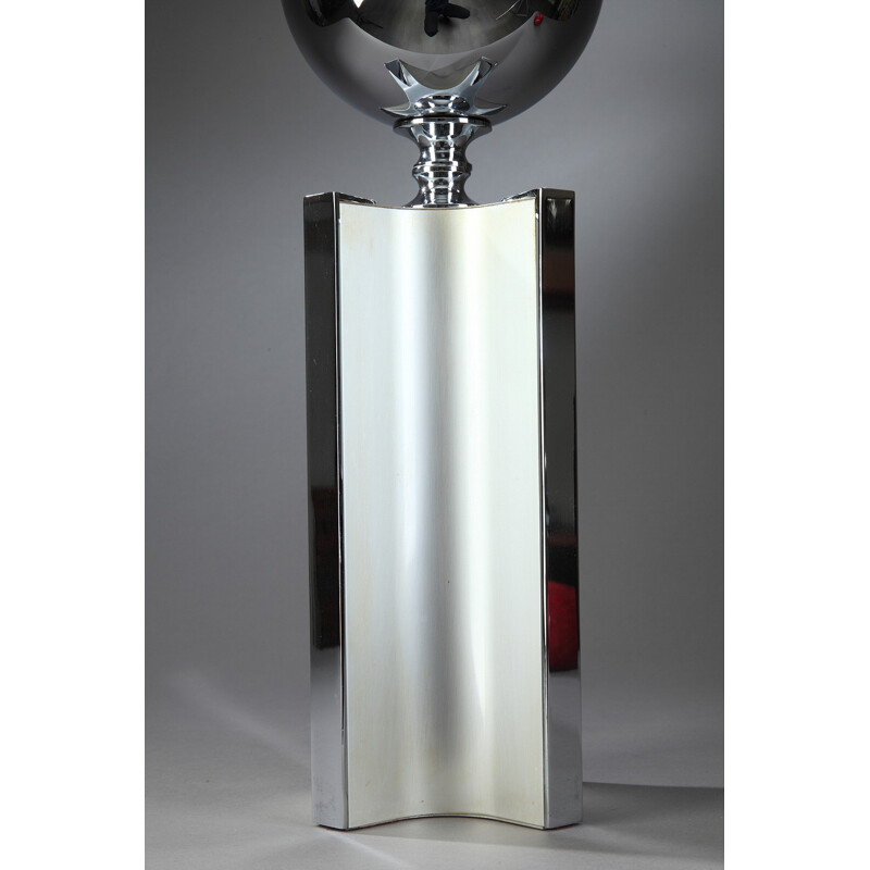 Silvered table lamp with a brown shade - 1970s  