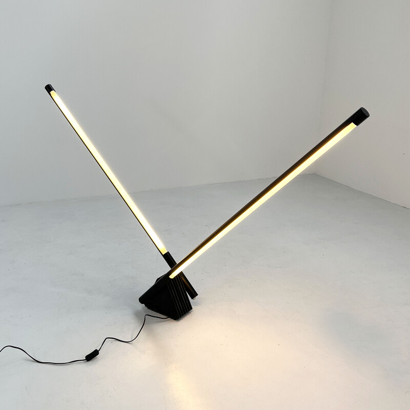 Vintage black Sistema Flu floor lamp by Rodolfo Bonetto for Luci, Italy 1980