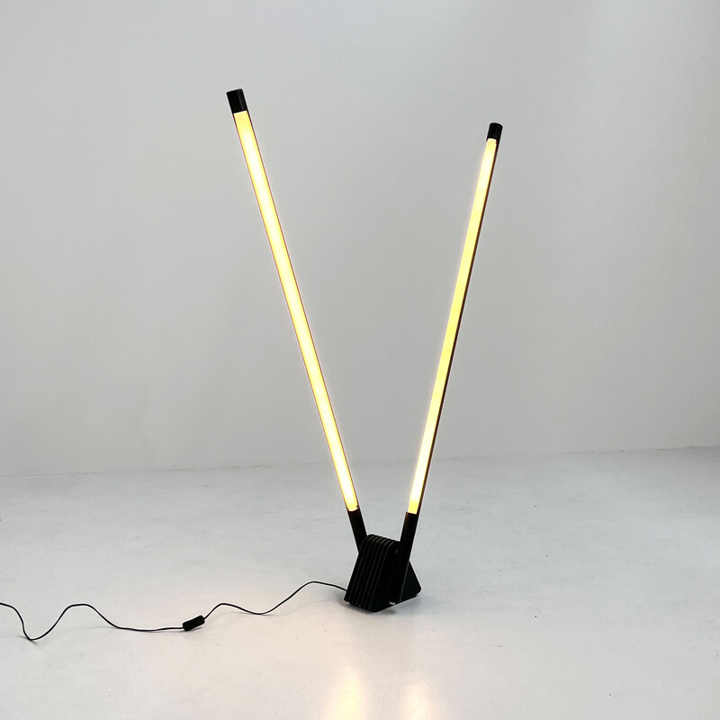 Vintage black Sistema Flu floor lamp by Rodolfo Bonetto for Luci, Italy 1980