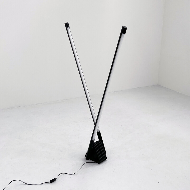 Vintage black Sistema Flu floor lamp by Rodolfo Bonetto for Luci, Italy 1980