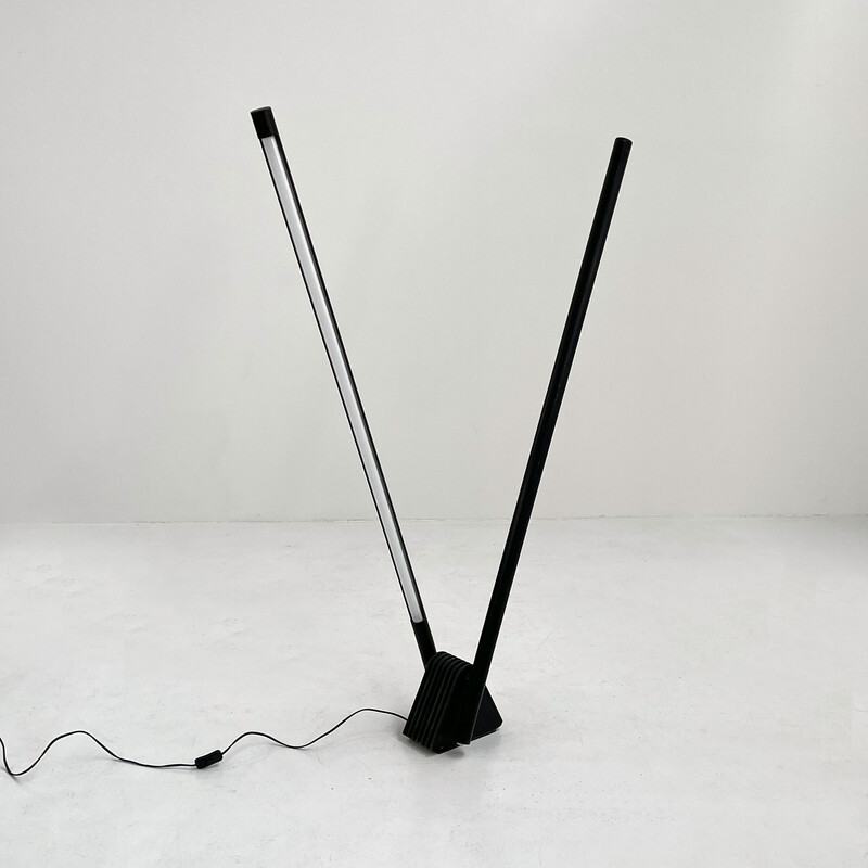 Vintage black Sistema Flu floor lamp by Rodolfo Bonetto for Luci, Italy 1980