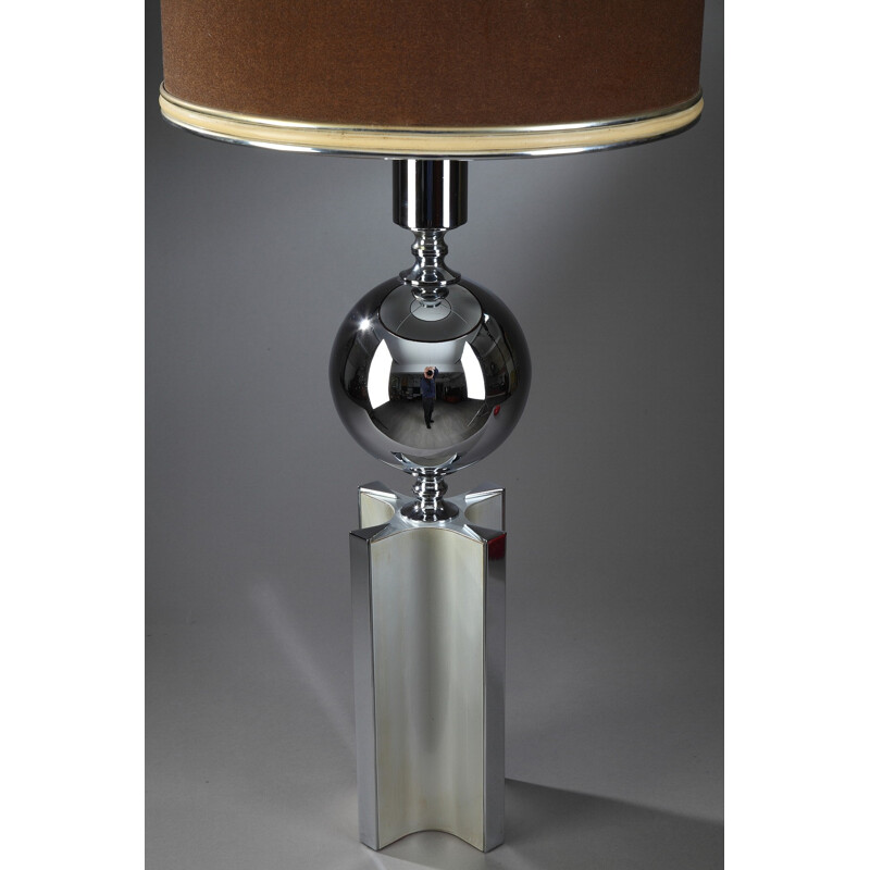 Silvered table lamp with a brown shade - 1970s  