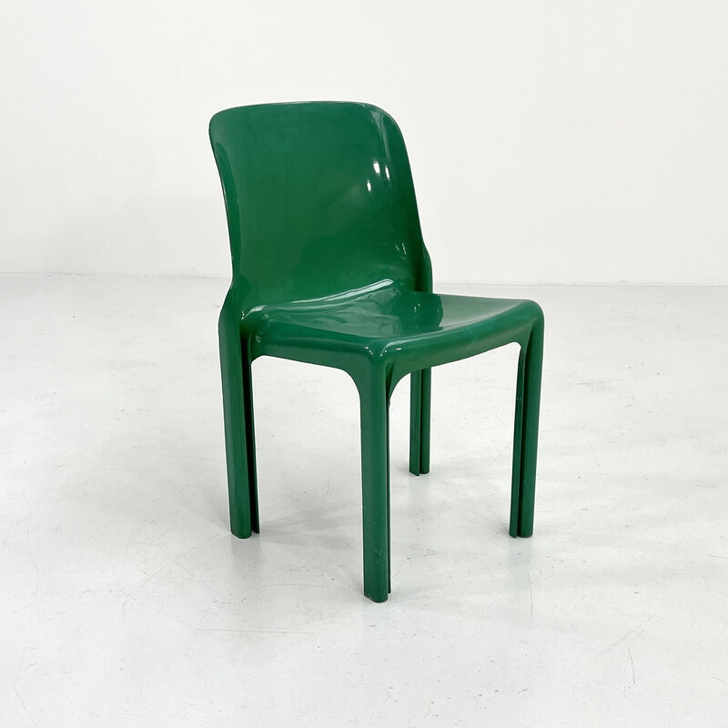 Vintage Selene chair in green plastic by Vico Magistretti for Artemide, 1970s