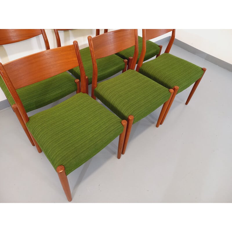 Ensemble de 6 chaises vintage en teck et tissu par Cees Braakman, 1950 -1960