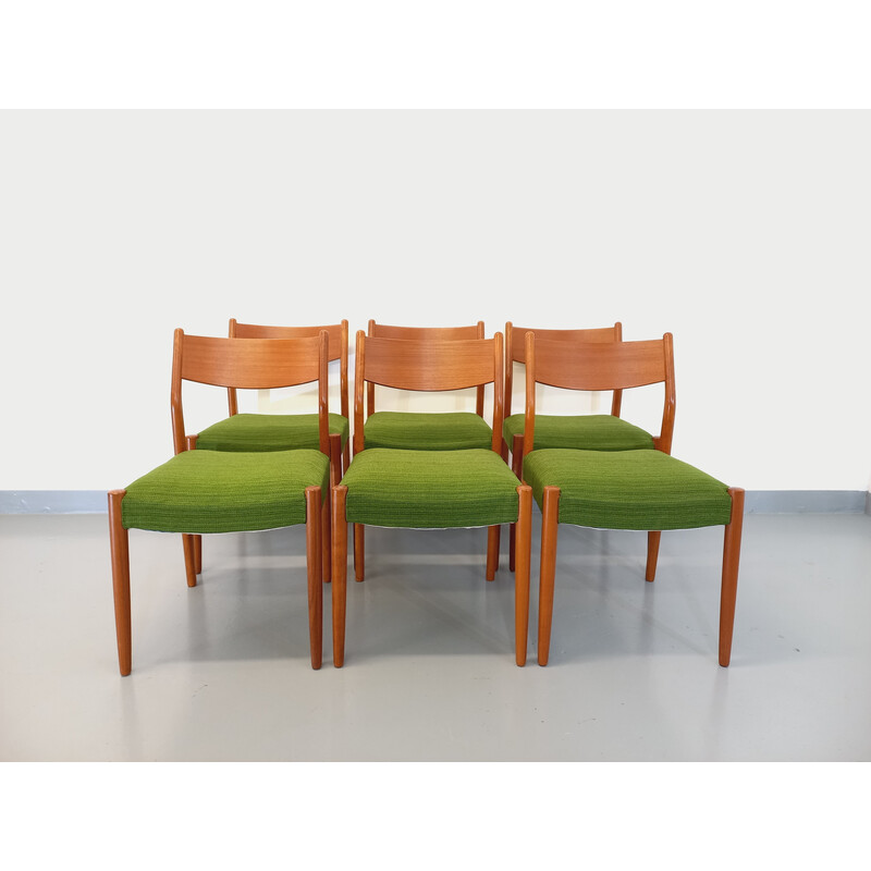 Juego de 6 sillas vintage de teca y tela de Cees Braakman, 1950 -1960