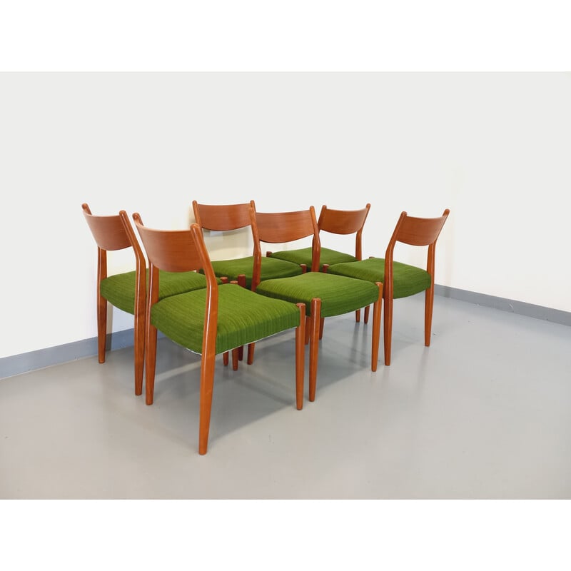 Set van 6 vintage teakhouten en stoffen stoelen van Cees Braakman, 1950 -1960