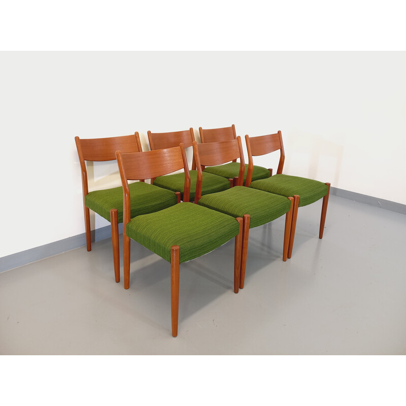 Ensemble de 6 chaises vintage en teck et tissu par Cees Braakman, 1950 -1960