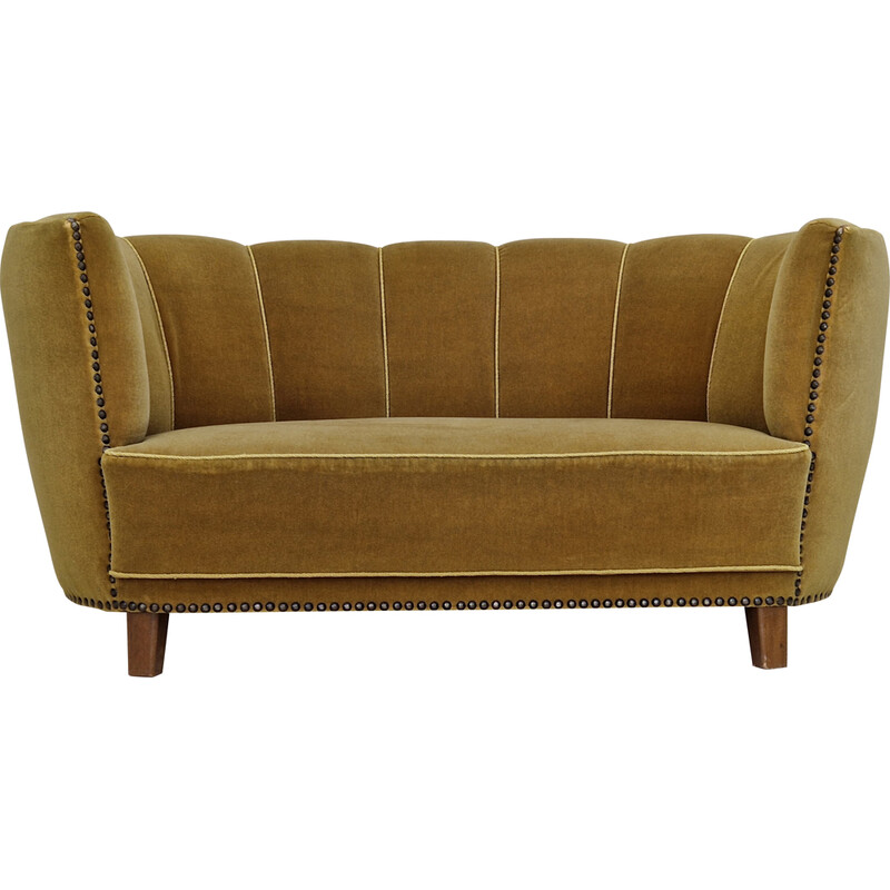 Vintage Banana Sofa aus Buche und Samt, 1960-1970