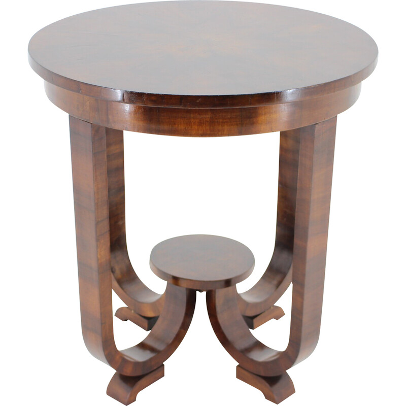 Vintage Art Deco round side table in walnut, Czechoslovakia 1930