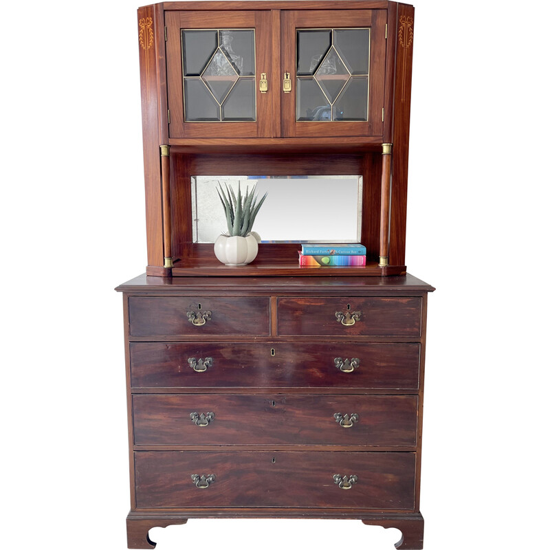 Vintage solid wood display cabinet, 1920-1930s