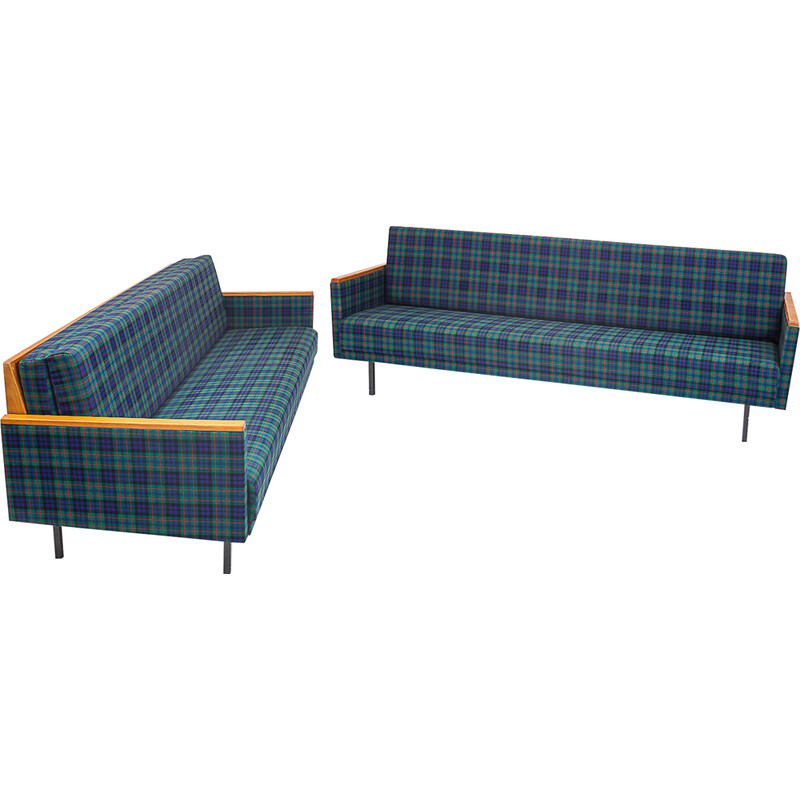 Pair of vintage 4-seater sofas in Tartan fabric, 1960