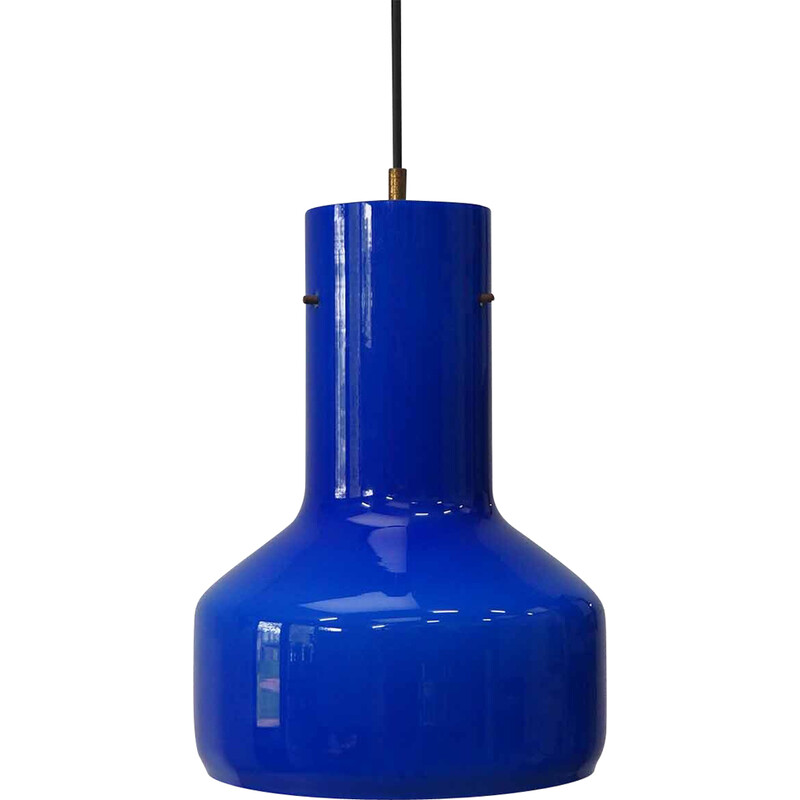 Lámpara colgante vintage de vidrio azul de Vistosi