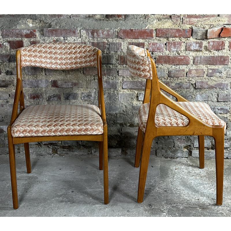 Set of 4 vintage Scandinavian chairs in blond teak and fabric by Kaï Kristiansen, Italy 1960