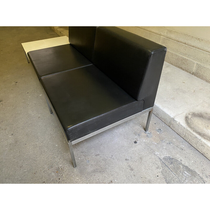 Vintage black skai bench seat by Kho Liang Le for Artifort, 1960