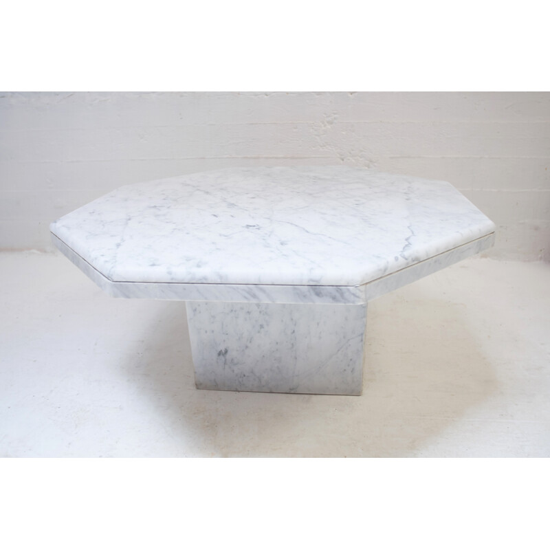 Vintage octagonal coffee table in Carrara marble, 1970