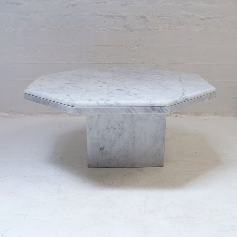 Vintage octagonal coffee table in Carrara marble, 1970