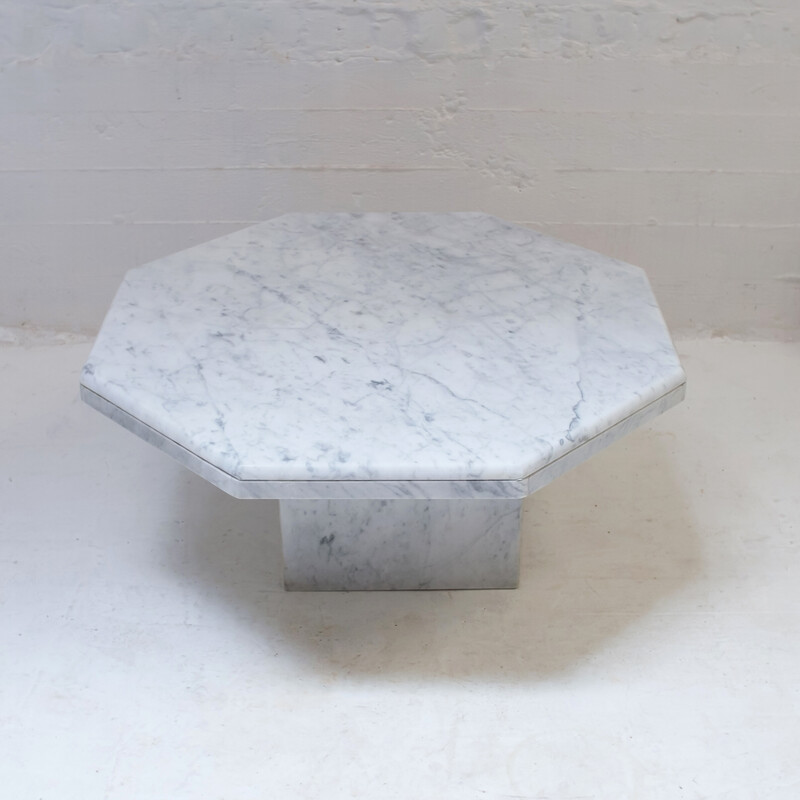 Vintage octagonal coffee table in Carrara marble, 1970