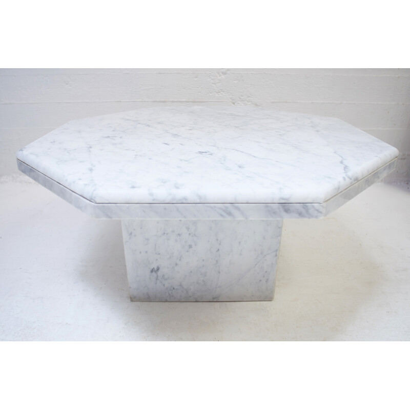 Vintage octagonal coffee table in Carrara marble, 1970