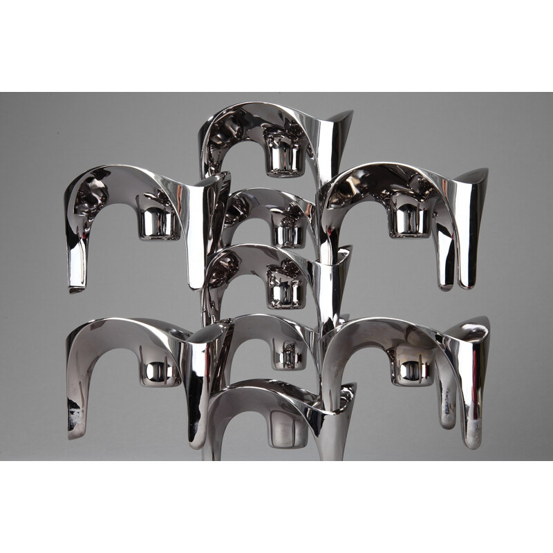 Modular chrome-plated metal candleholder by Nagel Konzept Germany - 1970s