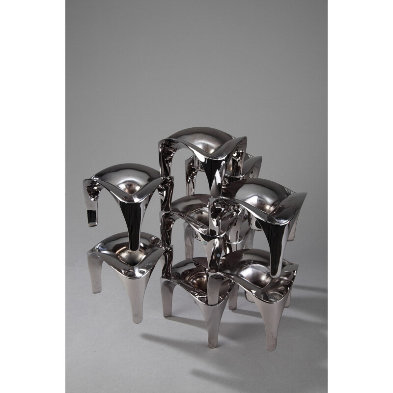 Modular chrome-plated metal candleholder by Nagel Konzept Germany - 1970s