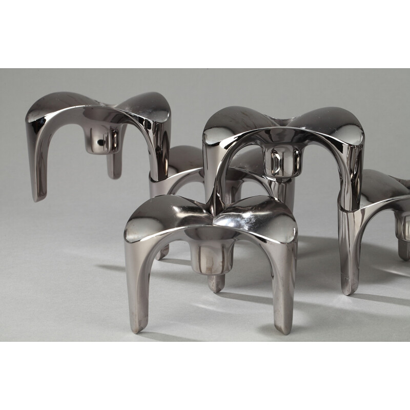 Modular chrome-plated metal candleholder by Nagel Konzept Germany - 1970s